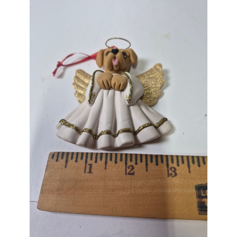 Cecile Signed Polymer Clay Angel Dog Ornament Gold Wings Yellow Lab Puppy - Picture 3 of 8